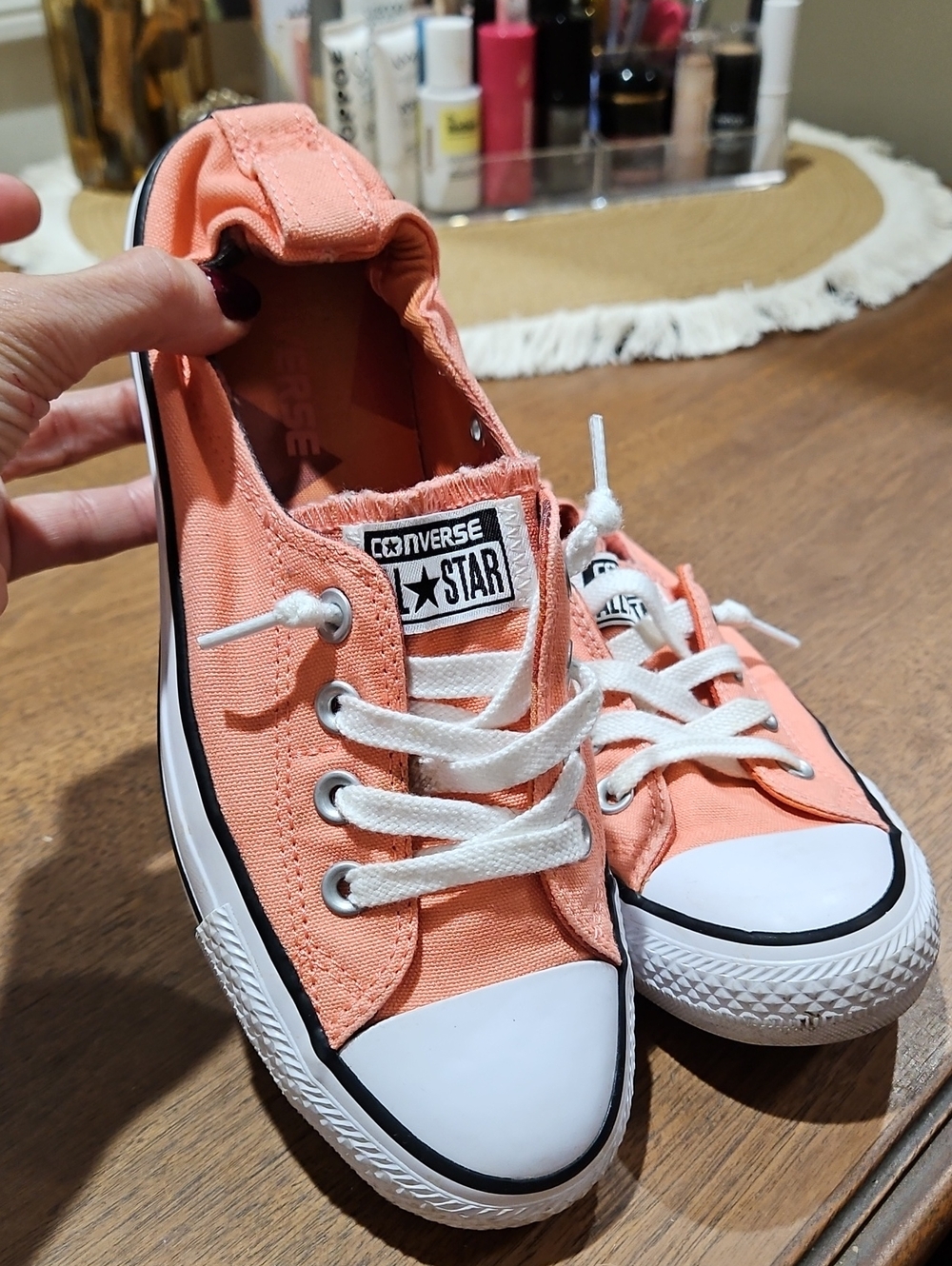 Converse Low Top Sneakers in Coral-Orange and White